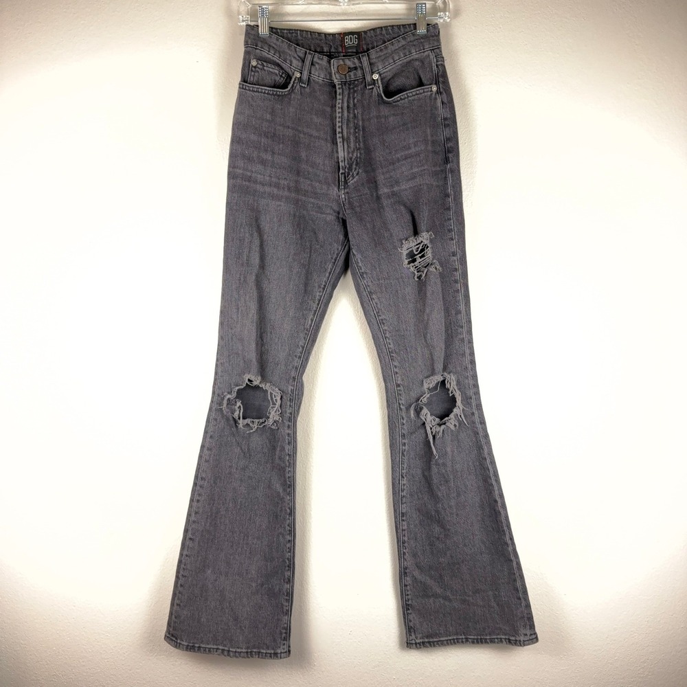 BDG Urban Outfitters High Rise Flare Jeans Womens 25 Gray Distressed Stretch